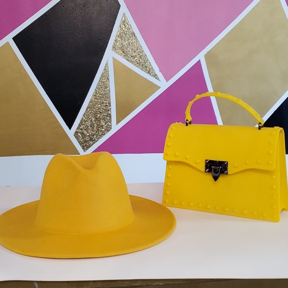 Yellow fedora hat & matching purse set main image 6